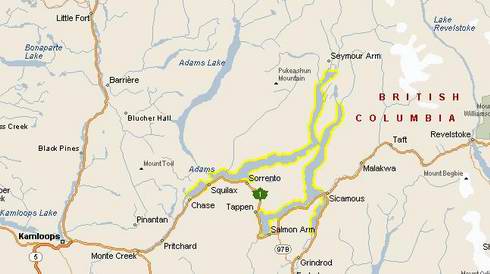 Map of Shuswap Houseboat Rental