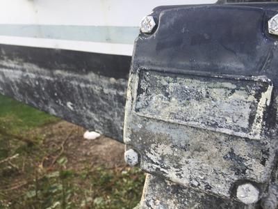 Corrosion and algae on a Mercury Mercruiser sterndrive