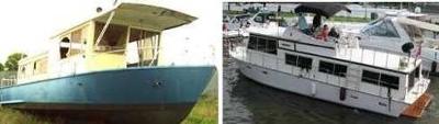 Photo's of steel and a fiberglass Whitcraft houseboat.