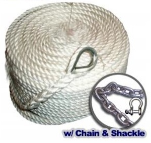 Anchor Rope - three strand nylon line, chain, and shackle Anchor Rope - three strand nylon line, chain, and shackle