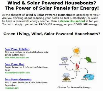 Green Living Wind Solar Powered Houseboats