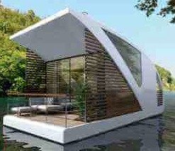Modern floating home cottage houseboat