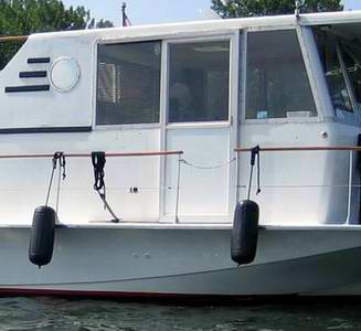 A typical houseboat door, on an exterior sliding track.