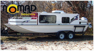 Nomad builds this low profile, retractable, trailerable houseboat.